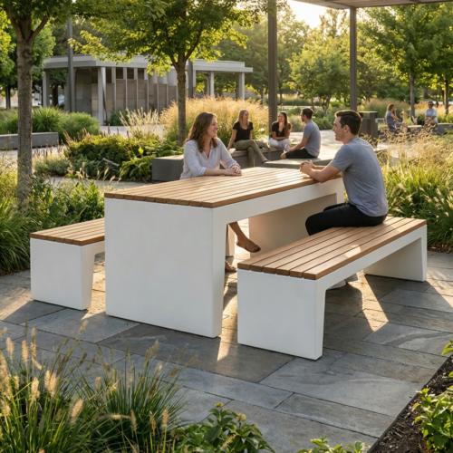 Betonnen picknickset in openbare ruimte